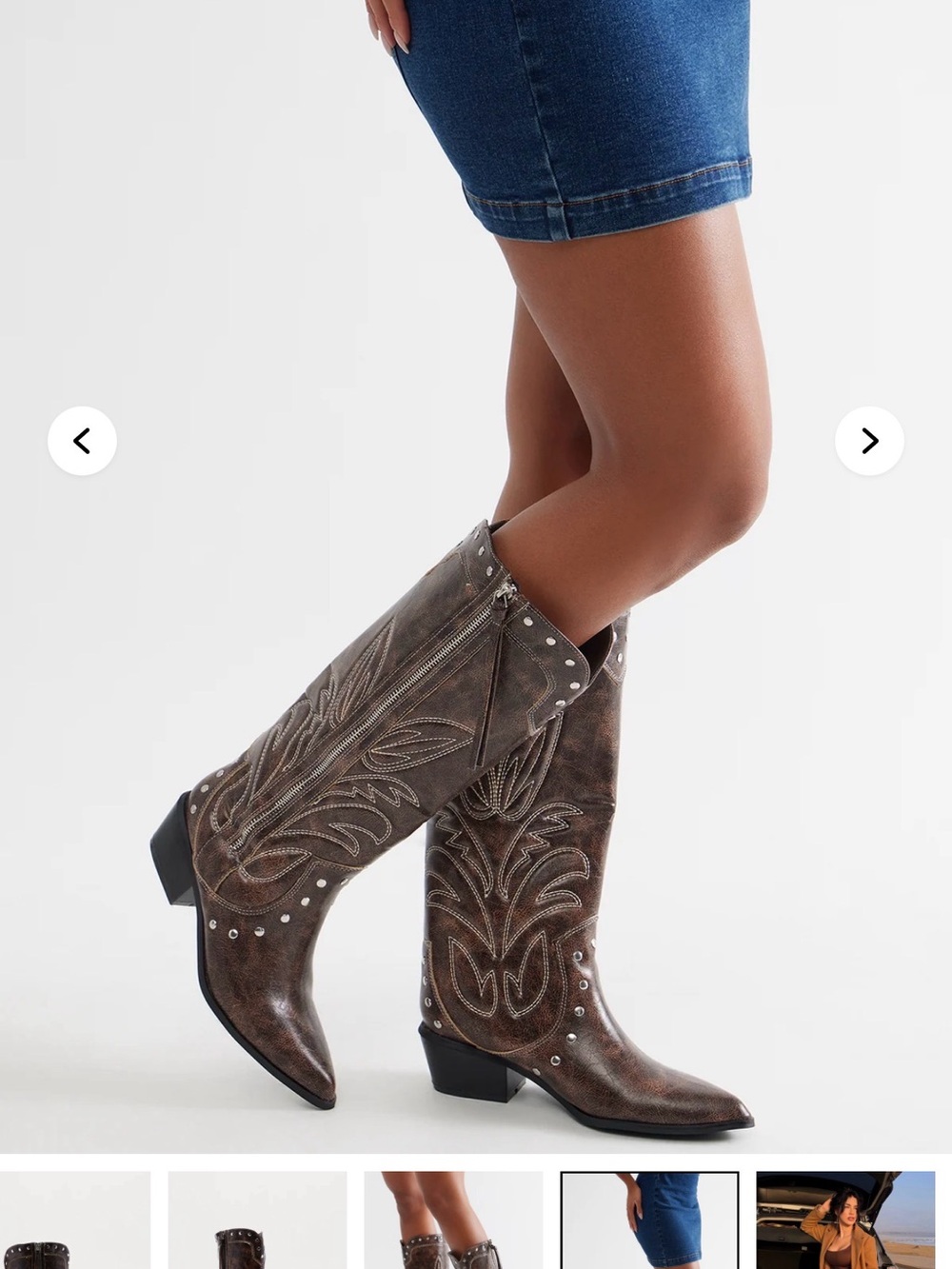 Fashion Nova Brown Studded Western Heeled Boots